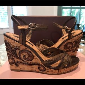 Bandolino Beaded Wedge Sandal, size 7.5, EUC